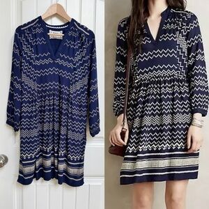 Anthropologie Holding Horses Blue and Tan Ric Rac Dress. Size M